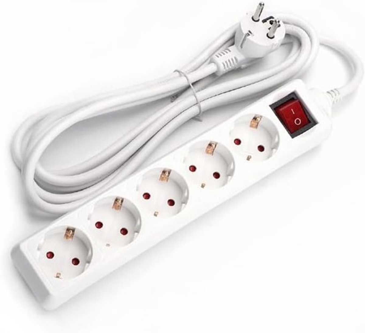 5-voudig stopcontact met schakelaar, 5 meter, wit, 5 stopcontacten