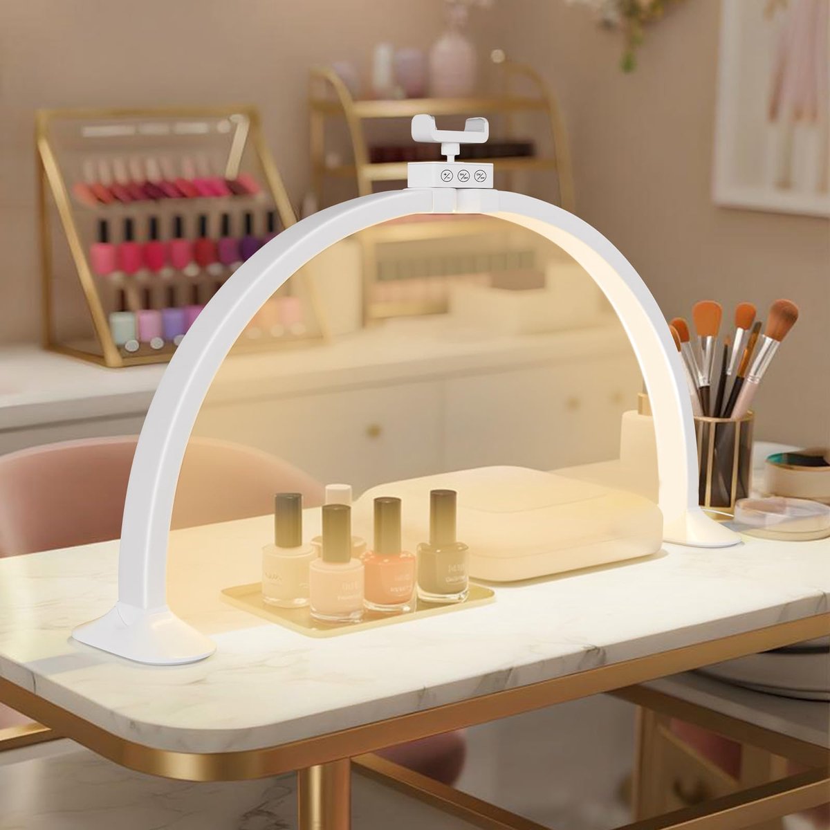 SnelShoppen - Halve Maanlicht Nagellamp 32 Inch 48W - Opvouwbare Bureau Nagellamp met Aanraakbediening en Telefoonhouder - 3000-6000K voor Manicure, W