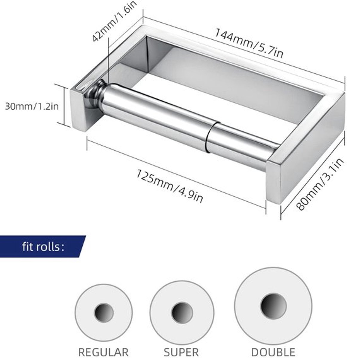 Toiletrolhouder Wandmontage - Roestvrij Staal - Flexibel - Geschikt voor Megarollen - Draagvermogen tot 25 kg - Inclusief bevestigingsmateriaal - Toiletpapierhouder