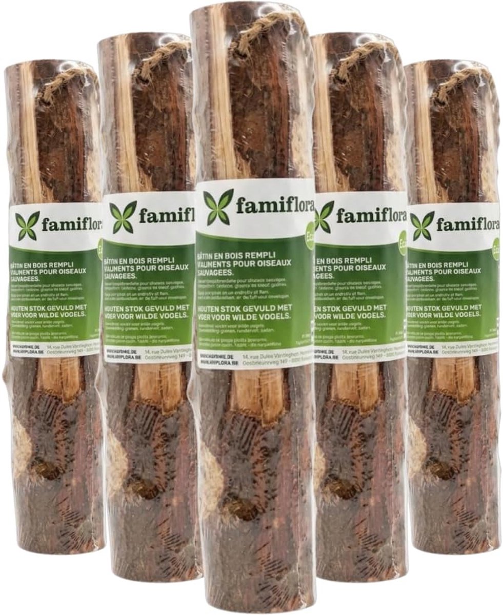 SnelShoppen - Voederstok voor Buitenvogels - 5 Stuks - 1.35KG - Natuurlijke Houten Voederstokken Gevuld met Talg en Zaden - Perfect Aanvullend Voeder