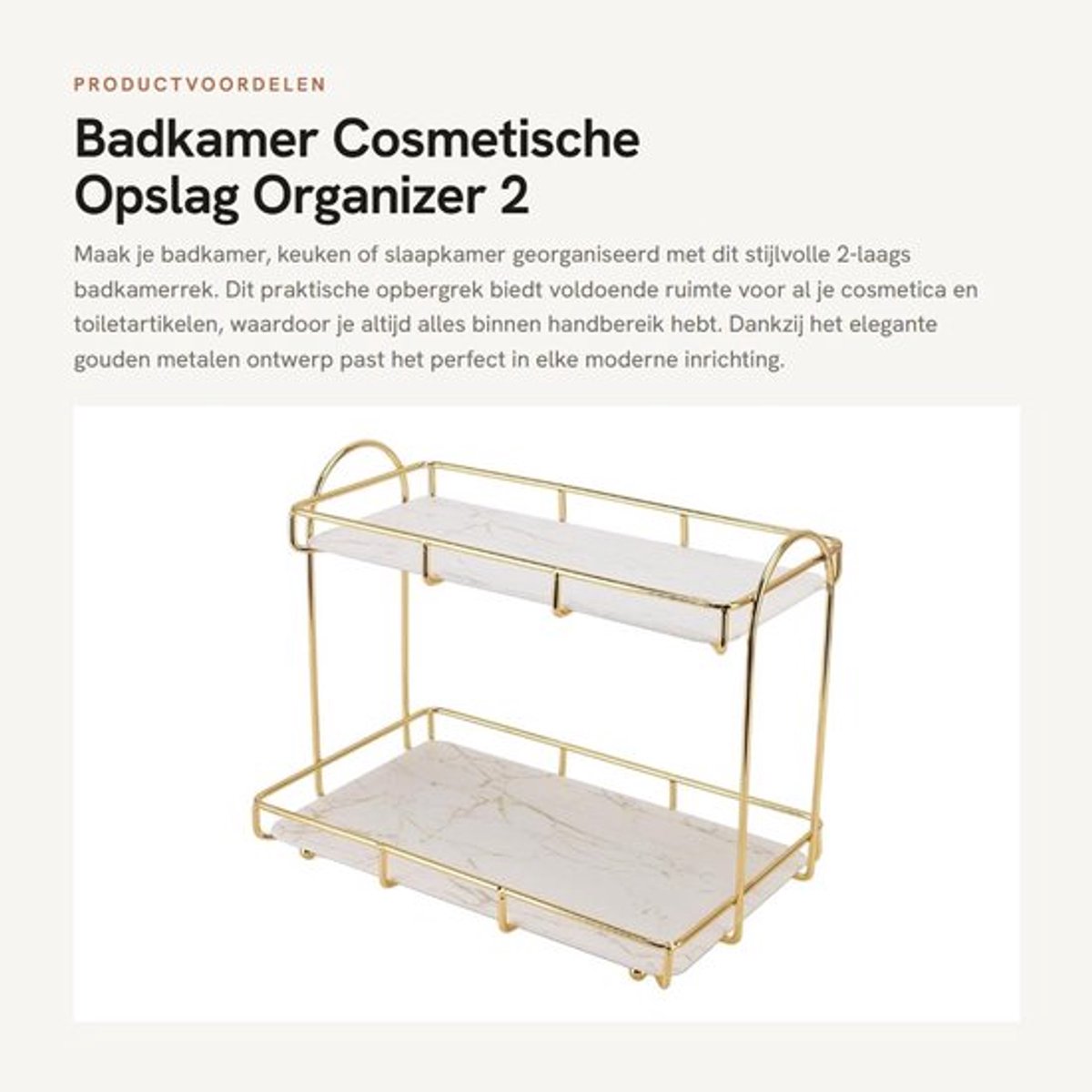 Cosmetische Opslag Grote Capaciteit - 2-laags Opbergrek - Metalen Organizer - Waterdicht - Multifunctioneel - Eenvoudig te Installeren