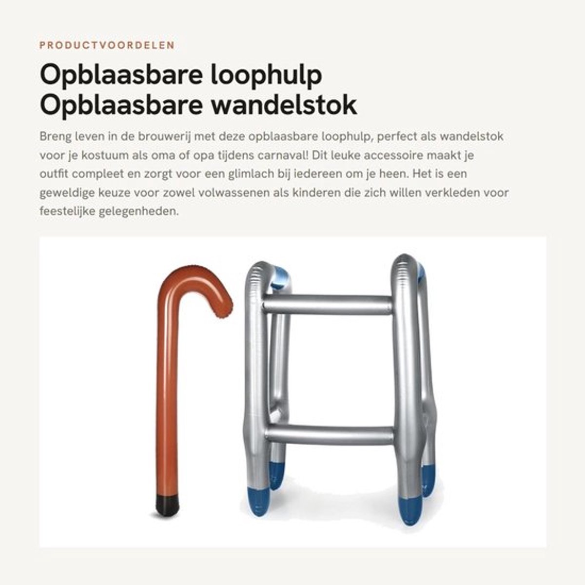 Opblaasbare Loophulp - Opblaasbare Wandelstok - Kostuumaccessoire - Carnaval - Verstelbaar - Lichtgewicht