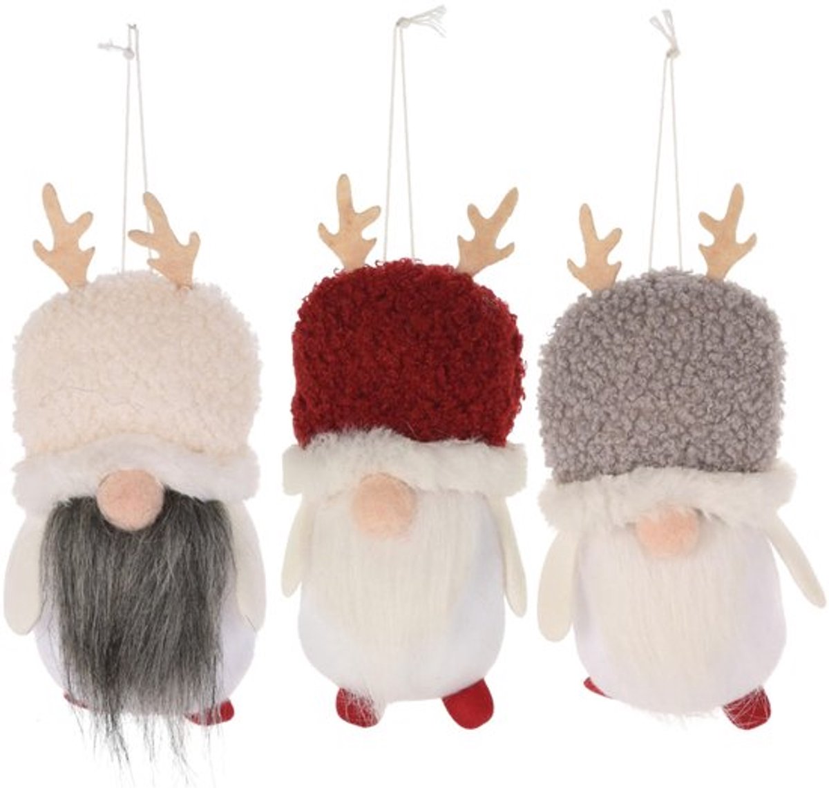 Kerstboomversiering 3-delige set - Kabouter Hanger - Knuffelzacht - Vilt/Pluche/Breiwerk - 14 x 7 x 5 cm - Trendy Blikvanger - Kerstdecoratie