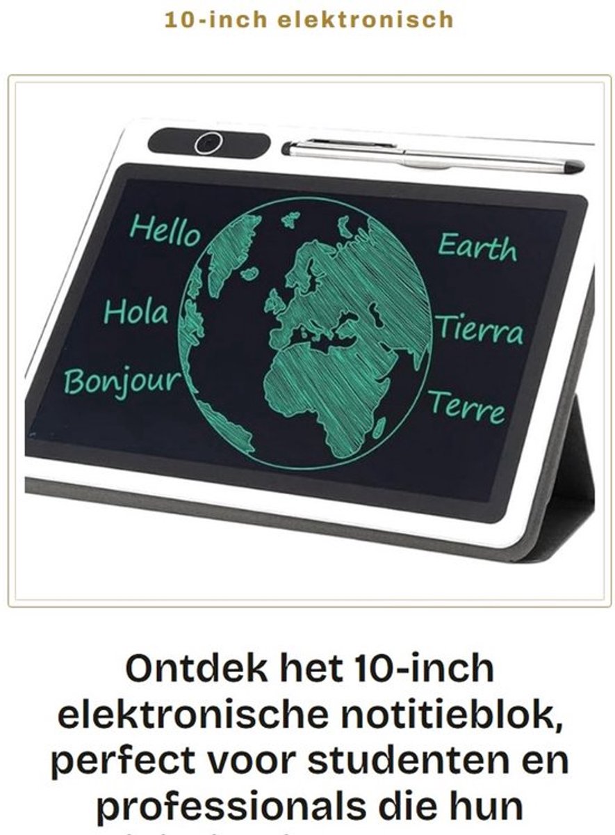 10-inch elektronisch notitieblok - LCD-tablet - Handig voor dagelijks gebruik - Zwart met kunstleren tas - Creatief notities maken - Idea...