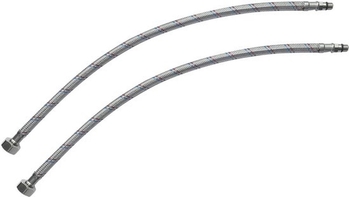 Voegslang Set - 2-delige Aansluitslang 1/2" - Flexibele Sanitaire Slang - Lengte 500 mm - M10 Stekker - Gevlochten Staal