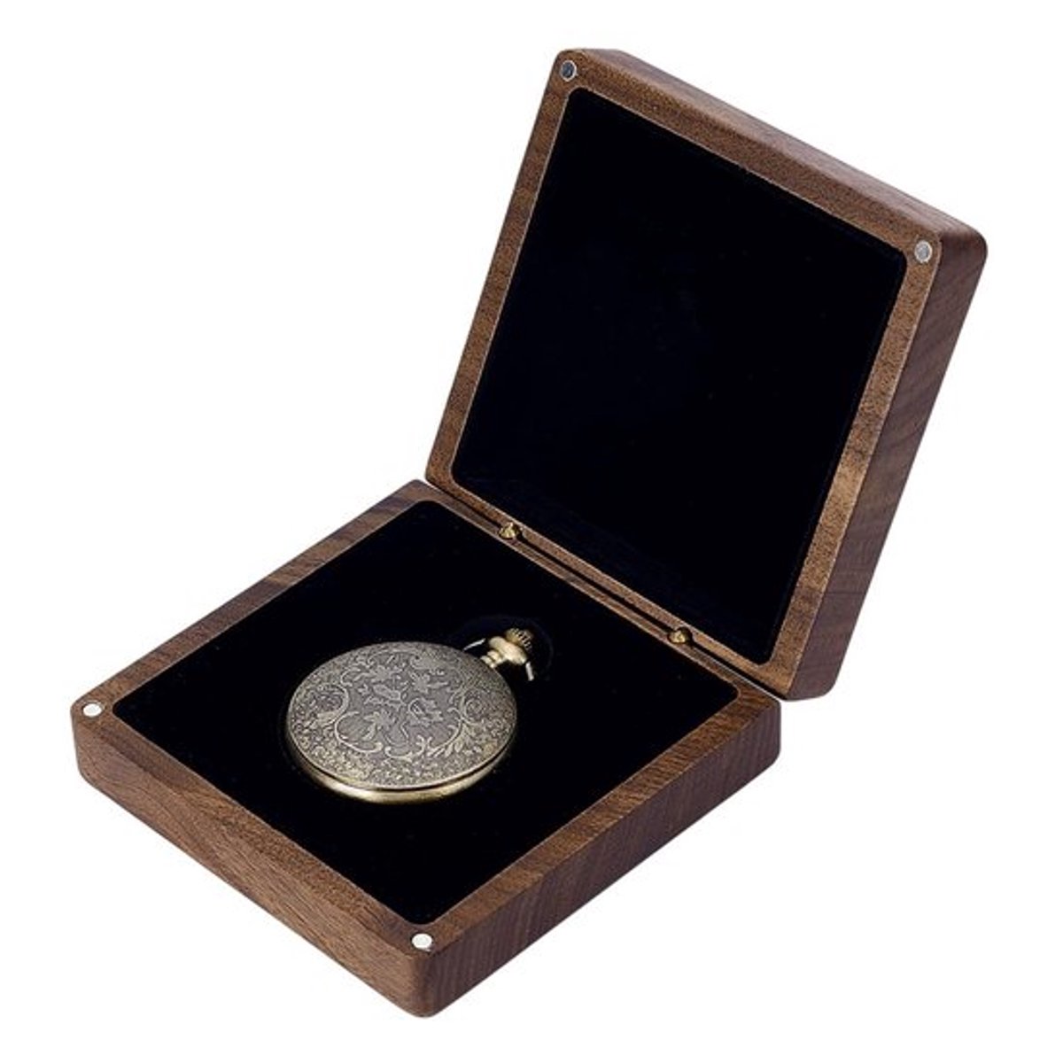 Horlogekoffer 10x10cm - Walnoot hout - Organizer - Etui - Voor mannen - Binnendiameter 62,5x48mm - Horloge Organizer