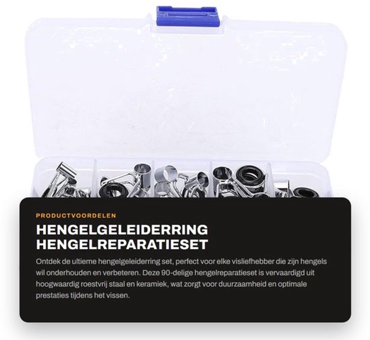 Hengelgeleiderring 90-delige set - Roestvrij Staal - Keramiek - Duurzaam - Lichtgewicht - Geschikt voor zoet/zeewater - Hengelreparatieset