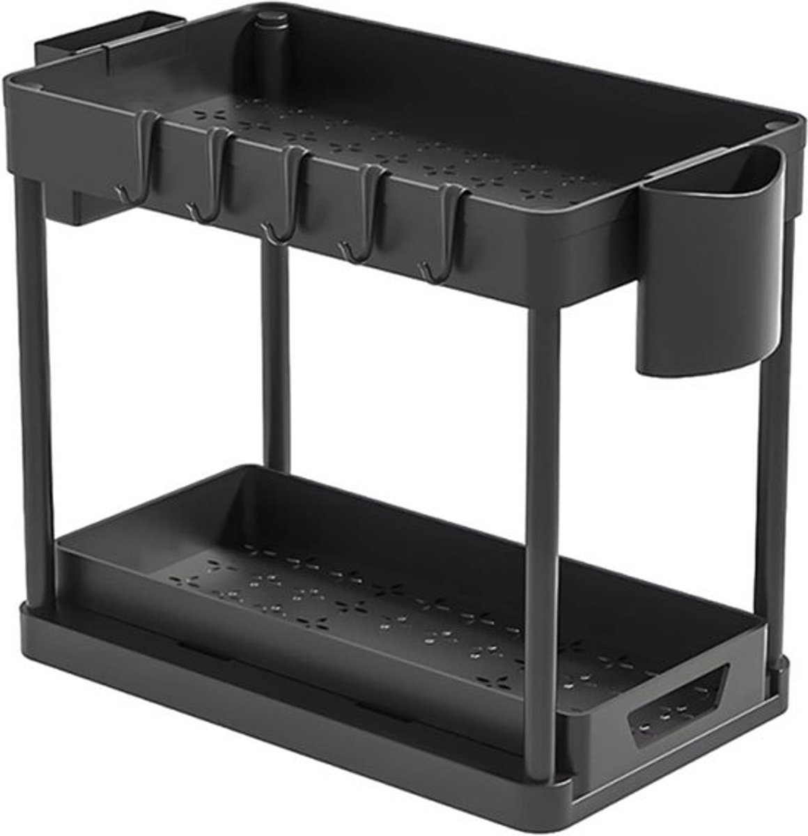 Keukenkast organizer, 2-laags uittrekbare keuken onder de gootsteen organisator, schuivende lade keukenkast plank organizer, voor badkamer keuken (zwart)