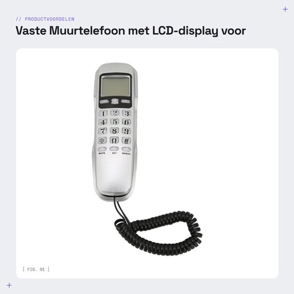 Muurtelefoon met LCD-display - Vaste Telefoon - Wandtelefoon - Beller-ID - ABS Materiaal - Compact 190x60x55mm