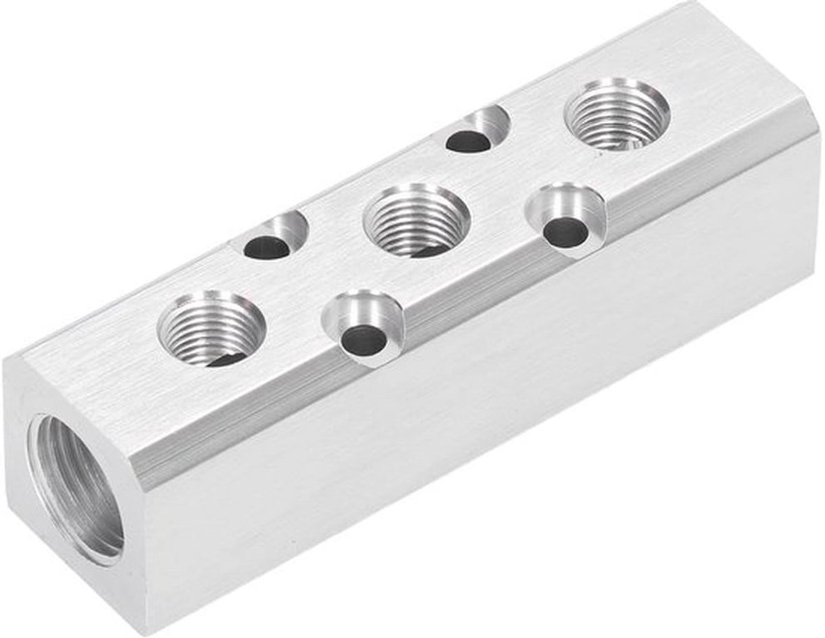 Luchtverdeelblok Aluminium - Pneumatisch Spruitstuk - Corrosiebestendig - Luchtdicht - Voor Luchtpompen - Stevig 30x30mm - Pneumatisch Blok