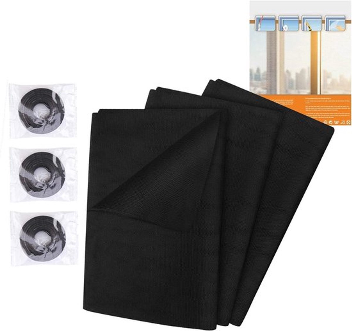 SnelShoppen - Pack van 3 Insectenwering voor Ramen, Vliegenraam, Muggennet, Bijenbescherming met Tape, Zwart 130x150 cm voor Thuis, Tuin, Kinderen