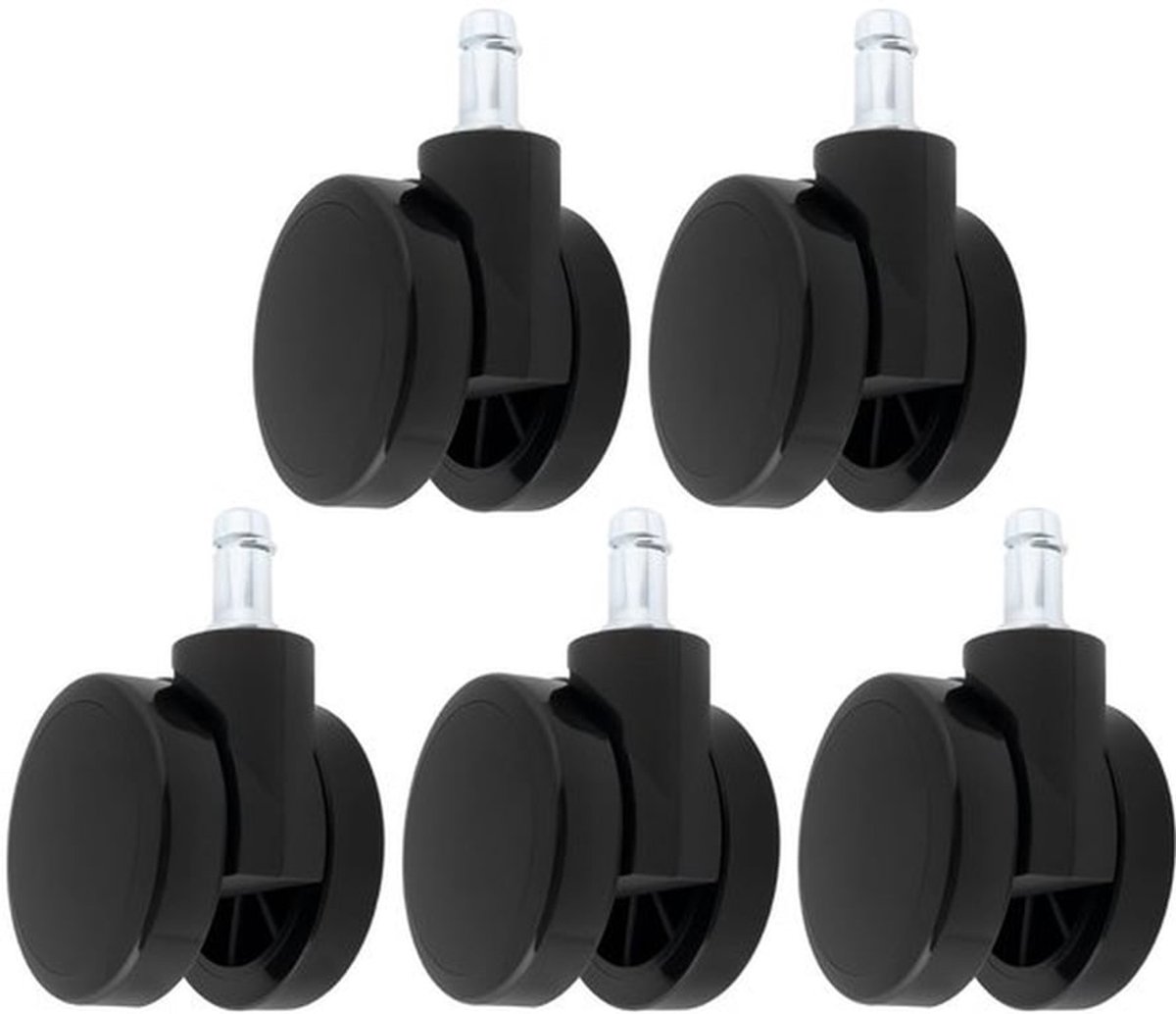 Wielen set van 5 - Zwenkwielen - Soft Edge - Geschikt voor Herman Miller - Universele bevestiging - Diameter 60mm - Stoelwielen