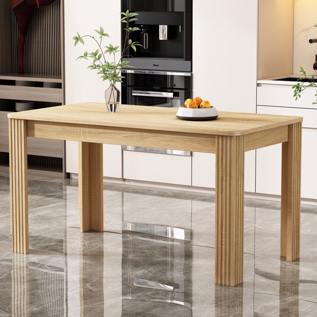 MEUNIQ rechthoekige eettafel 116 x 65 x 75 cm met vier tafelpoten, houtlook tafelblad voor eetkamer of woonkamer, eiken