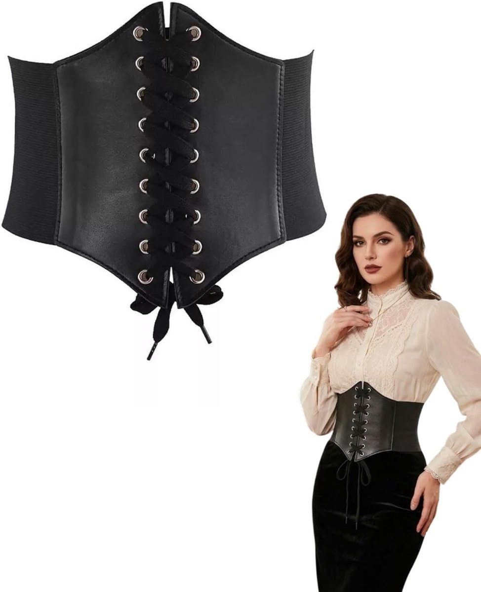 Zwart Corset voor Dames, Piratenkostuum Tailleband, Halloween Outfit Accessoire, Retro Leder Corsage, Perfect voor Feestjes en Verkleedpartijen