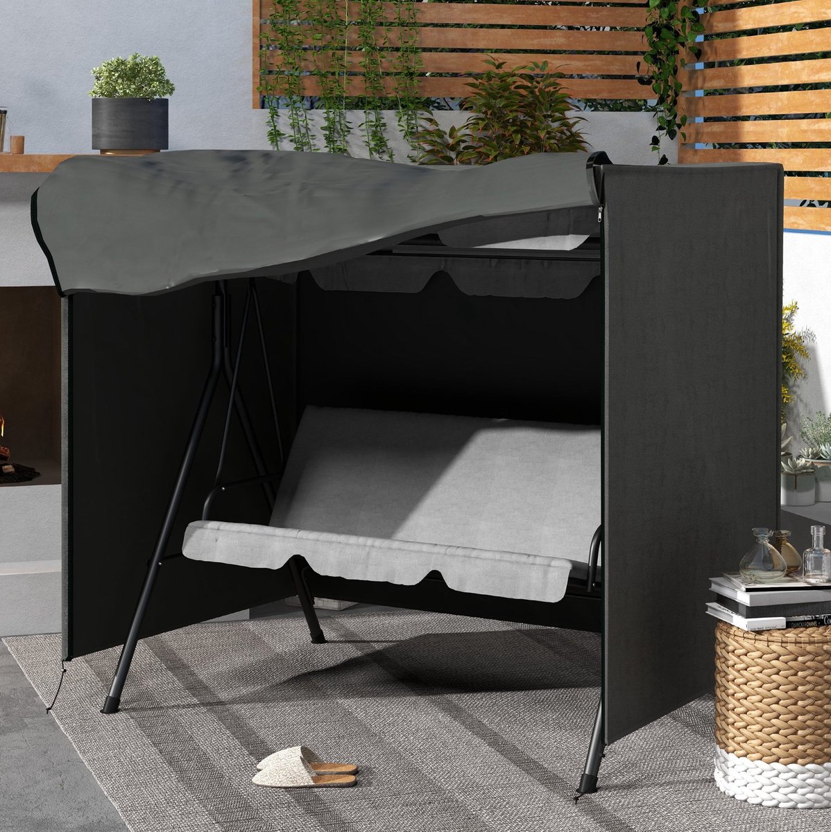 MODENUIT Schommelbankhoes – 177 x 114 x 152 cm – 420D Oxford Stof – Donkergrijs – Met Rits