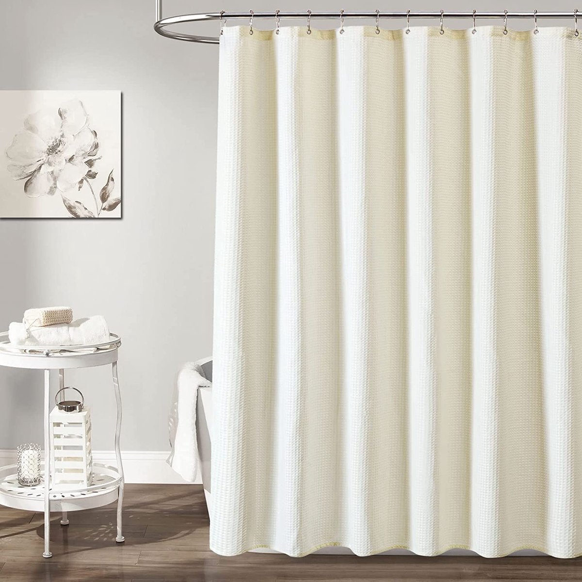 SnelShoppen - Premium Wafelstof Douchegordijn 240x200cm Waterafstotend Anti-Schimmel Beige Badkamergordijn voor Douche en Bad