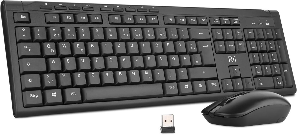 SnelShoppen - Draadloos Toetsenbord Muis Set - Toetsenbord met 9 Sneltoetsen en 4 DPI Muis voor Computer/Laptop/Windows/Mac - Duitse Lay-out - Zwart