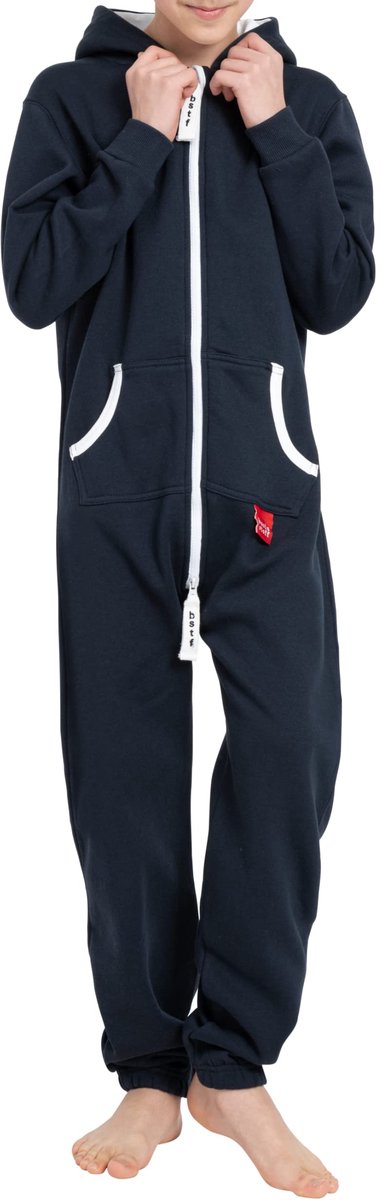 SnelShoppen - Donkerblauwe Basisstoff Yuppie Jumpsuit voor Kinderen, Jongens, Meisjes, Overall, Onesie, Pak, Maat 110-116 voor Feest, Camping en Spele