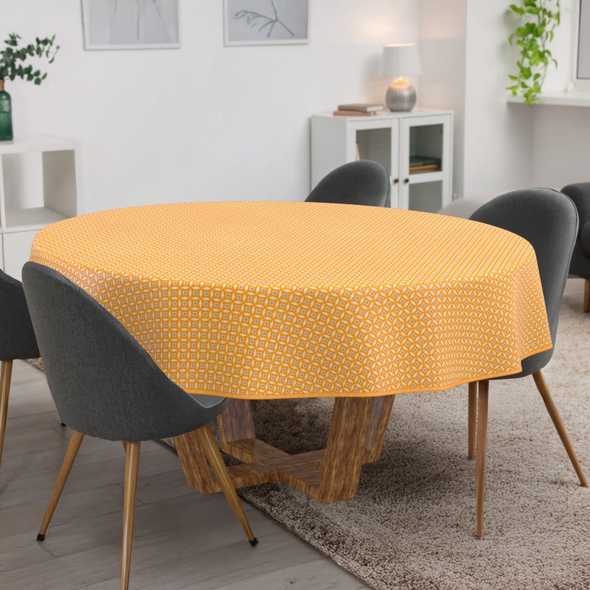 ANRO Tafelkleed Retro geometrisch Meerkleurig Rond Ø140cm Met sierband Afwasbaar Waterafstotend