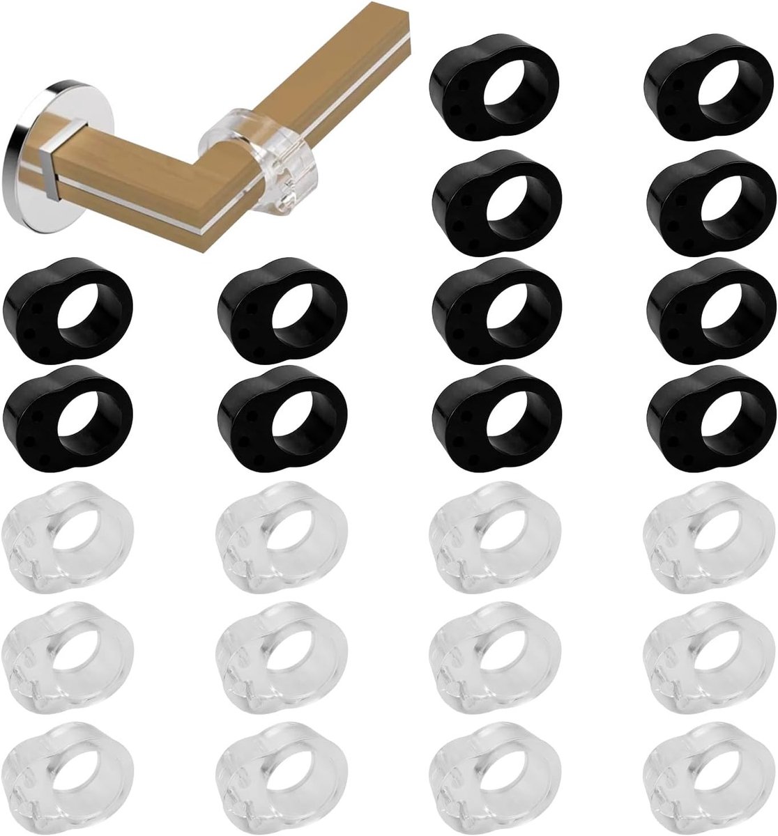 24 Deurstoppen voor Handvatbescherming, Siliconen Deurstopper voor Ramen en Deuren, Transparant en Zwart, Ideaal voor Veiligheid en Bescherming