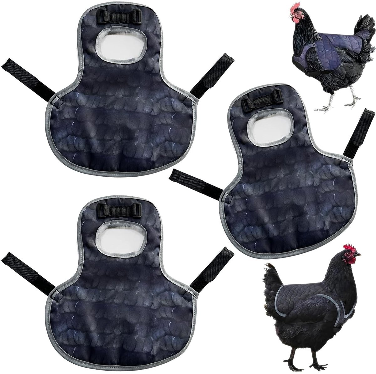 Waterdichte kippenkleding set, 3 stuks kippenvesten met verstelbare riem, rugbescherming en eenvoudig te reinigen, ideaal voor kippenhouderij en gevogeltestal