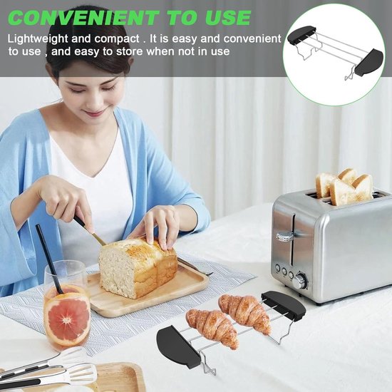 1 Stuk RVS Toaster Hot Rack met Keuken Tang en 2 Transparante Haken voor Brood, Toast en Pannenkoeken in de Keuken — afbeelding 4