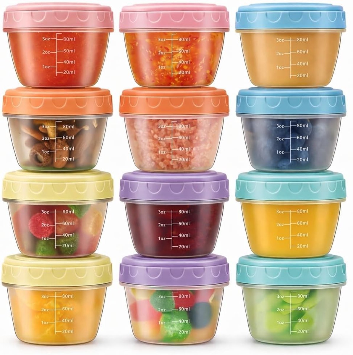 12 mini-voedselcontainers rond, 117 ml, luchtdicht en herbruikbaar, ideaal voor vriezer, magnetron en vaatwasser, BPA-vrij, perfect voor maaltijdprep en opslag