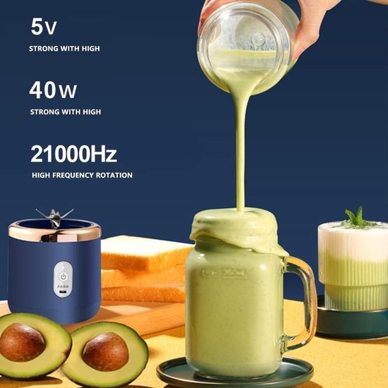 VHV Draagbare blender - smoothie blender to go voor shakes en vers fruit - 6 messen, USB oplaadbaar - Blauw - 19,5 x 8,5 x 8,5 cm - ABS voor thuis, werk en onderweg van VHV — afbeelding 4