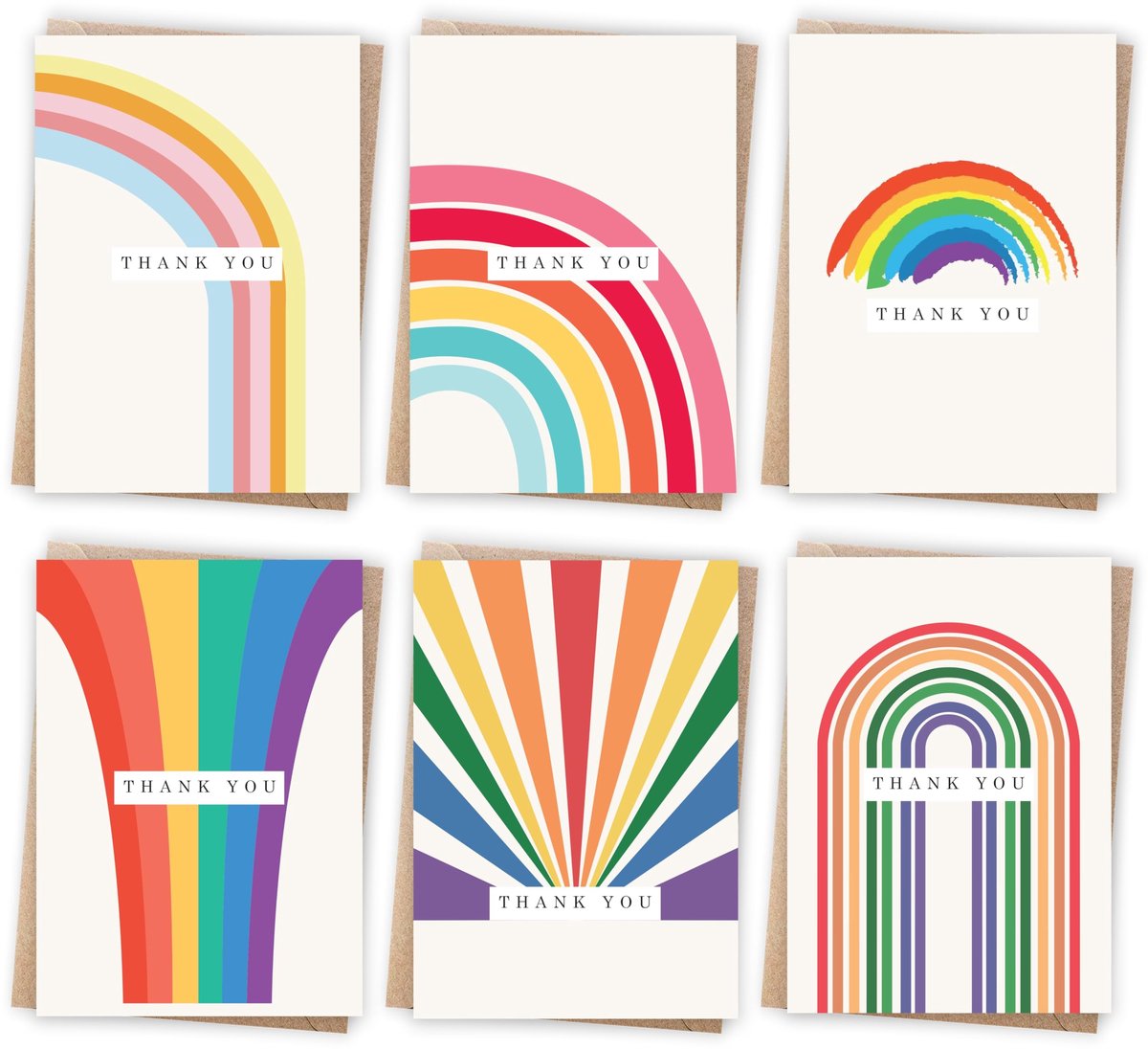 SnelShoppen - Giftinghouse 24-12-48 Bedankkaarten Multipack met Enveloppen - Regenboog Wenskaarten voor Leraren, Kinderen, Kerstcadeaus - Volledig Rec