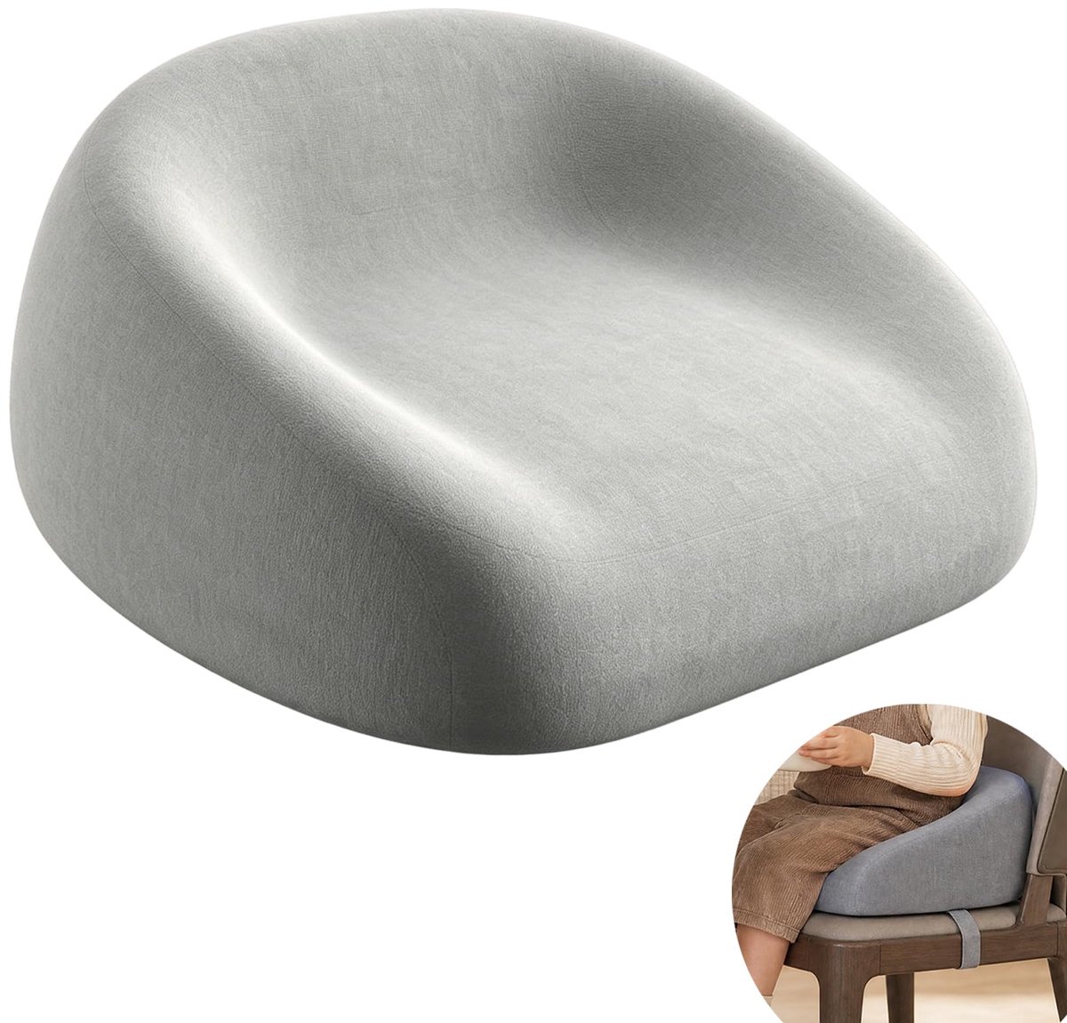 SnelShoppen - Verhoogingsstoel voor Kinderen 6 cm - Peuters Eetkamerstoel Verhoging met Veiligheidsgordels - Wasbaar en Antislip Grijs - Ideaal voor T