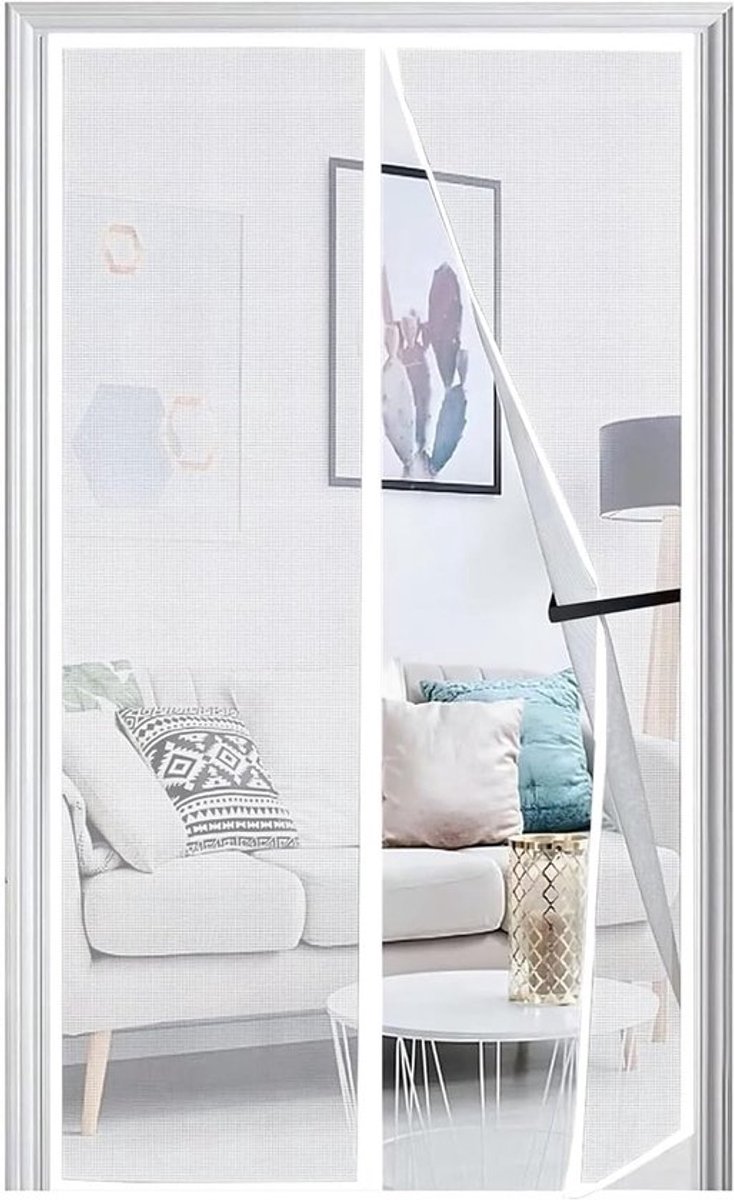 Panngu Vliegengaas, magnetisch, 70 x 235 cm, versterkt vliegengordijn, terrasdeur, magneten, zonder boren, vliegennet, balkon, insectenbescherming, deur, magnetisch muggennet, gordijn, wit