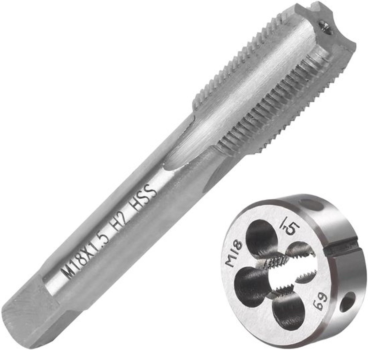 Schroefdraadboor HSS - Schroefdraadmeter M18 x 1,5 mm - Schroefdraadborgmiddel - Precisie en duurzaamheid - Rechtse fijndraadsnijder - Geribbelde schroefdraadtapperset - Schroefdraadset