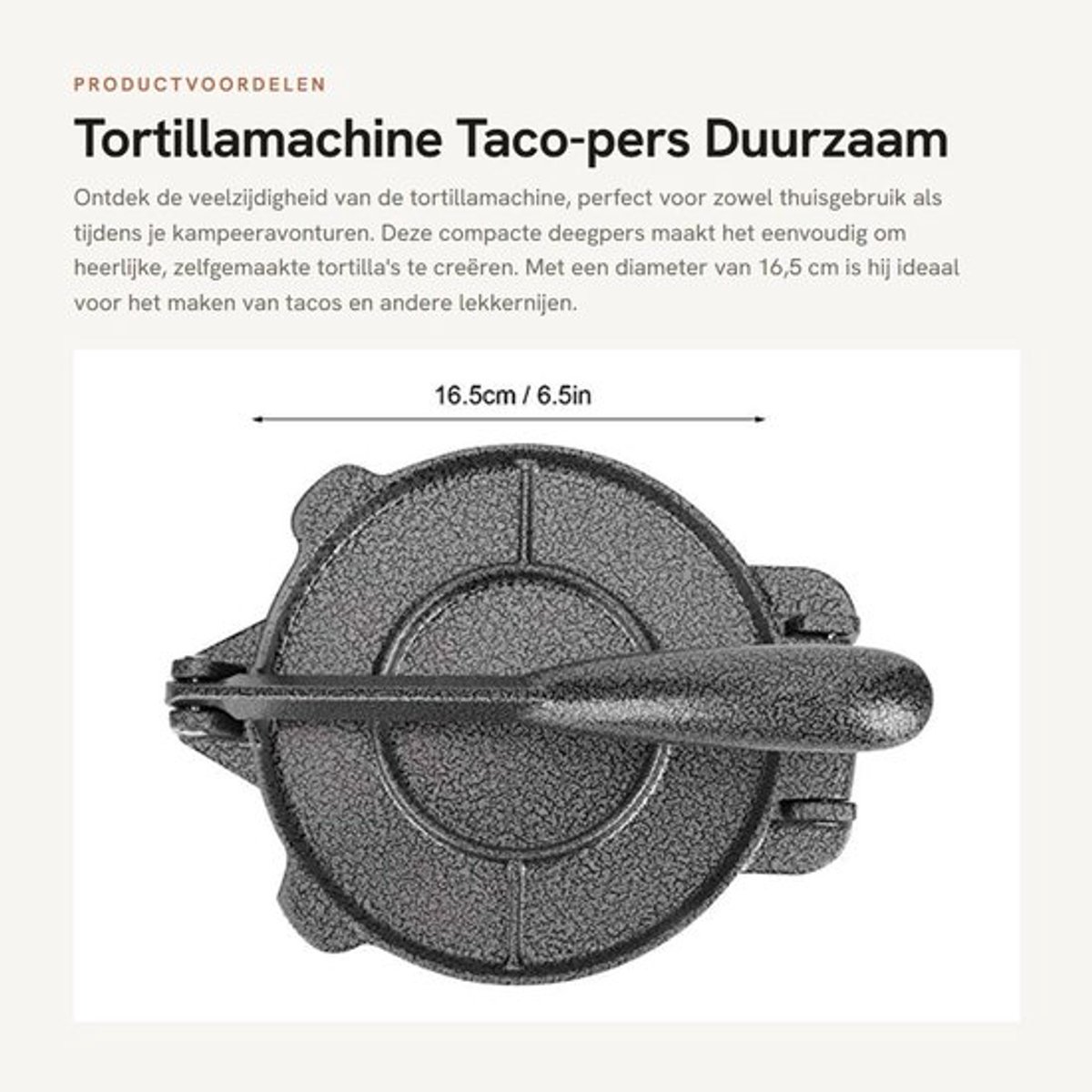 Tortillamachine 16,5 Cm - Aluminium Deegpers - Antiaanbaklaag - Duurzaam - Multifunctioneel - Eenvoudig in gebruik