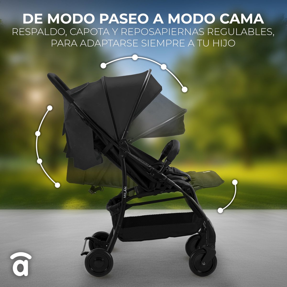 SnelShoppen - Kinderwagen Asalvo Milan, Lichtgewicht, Verstelbare Rugleuning, Met Kap, 5-Punts Riem, Geschikt Voor Kinderen Tot 15 Kg, Zwart, Ideaal V
