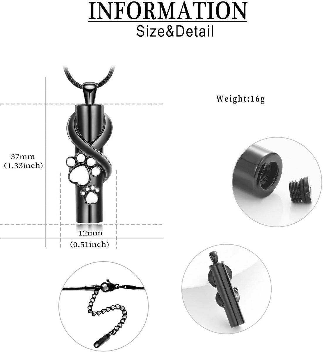 SnelShoppen - Urn Ketting voor As Hond/Kat Herdenking Sieraad Aandenken Crematie, Roestvrij Staal, Eén Maat, Elegante Herinnering, Geschikt voor Diere