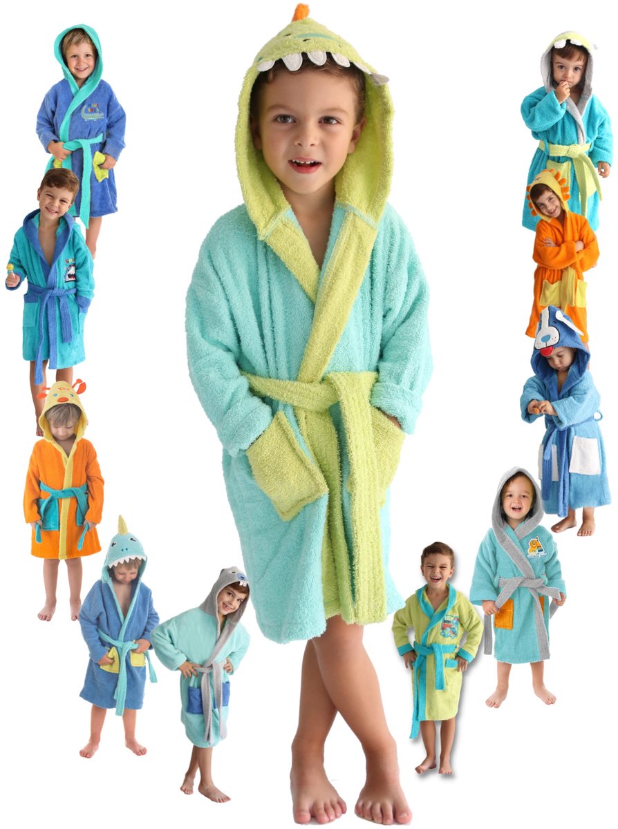 SnelShoppen - Badjas voor Kinderen en Jongeren, 100% Katoen, Oeko-Tex, Zacht Pluche, Met Capuchon, 2 Zakjes, Ideaal Voor Thuis, Bad, Of Feest