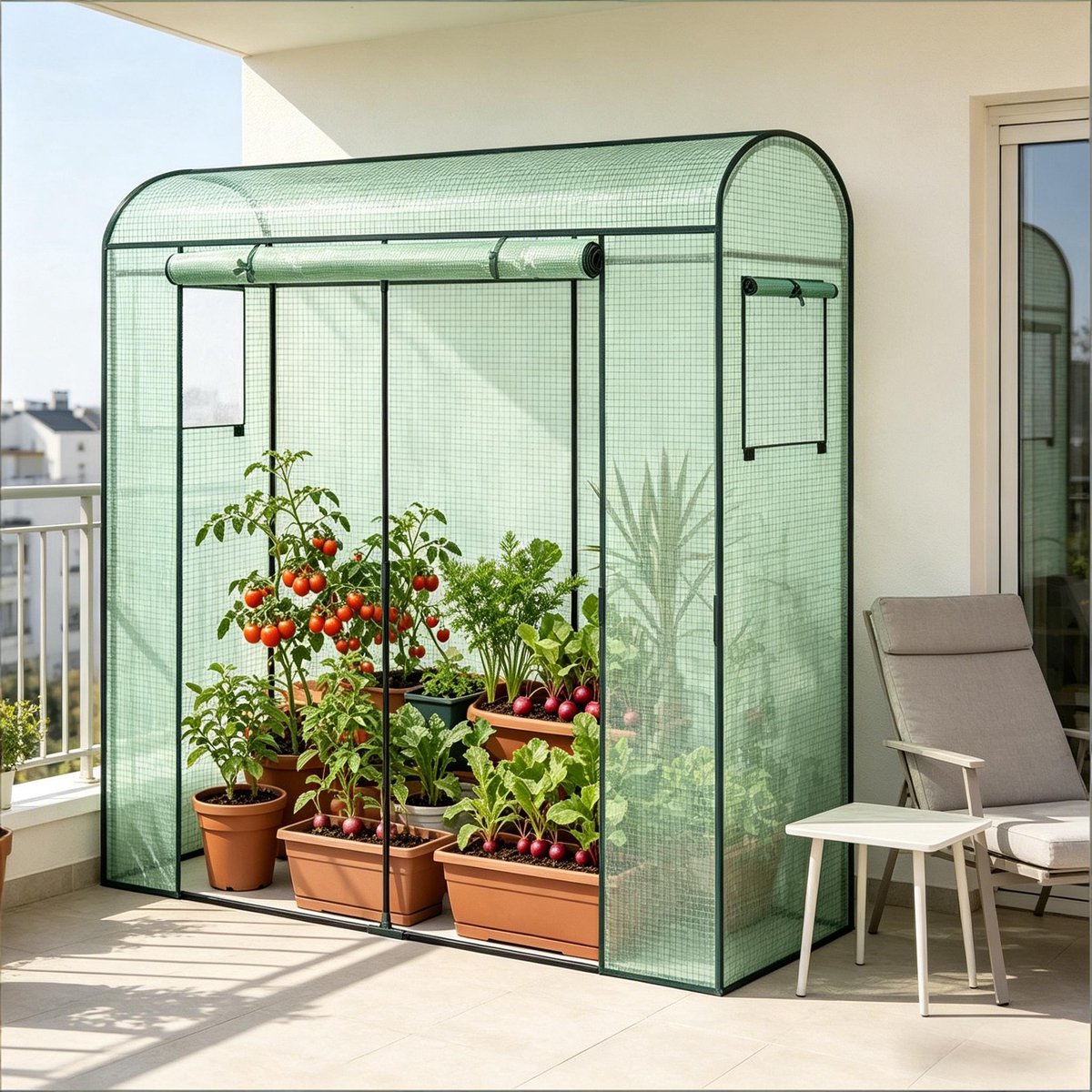 FloraGrace Kas – 170 x 68 x 200 cm – Foliekas Met Ventilatie – Staal En Polyetheen – Groen – Voor Balkon Terras En Tuin – Met Ramen