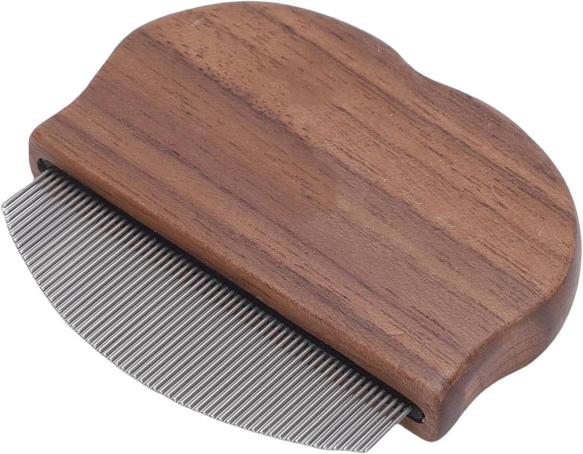 Luizenkam Professioneel - Fijne Tand Kam - Haar Verzorging - Roestvrij Staal - 6.4x5.5cm - Walnoot Hout