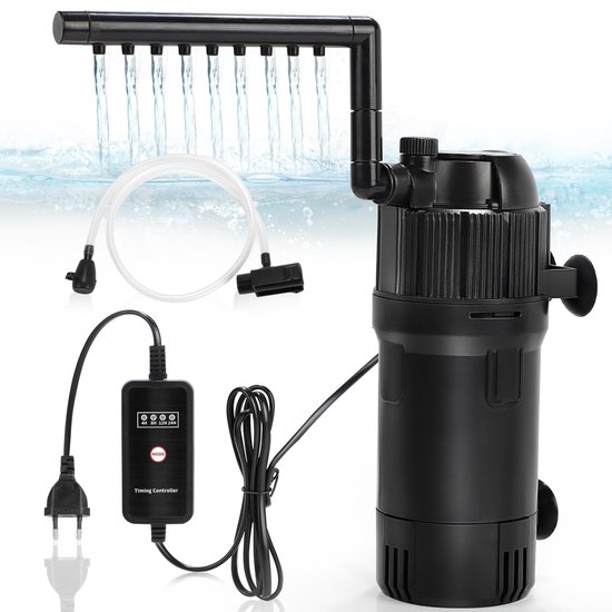 SnelShoppen - DBREAKS 5-in-1 Aquariumfilter 400 l/u met UVC-lamp en Timer, Instelbaar Binnenfilter voor Aquaria, Pomp voor Kristalhelder Water en Gezo