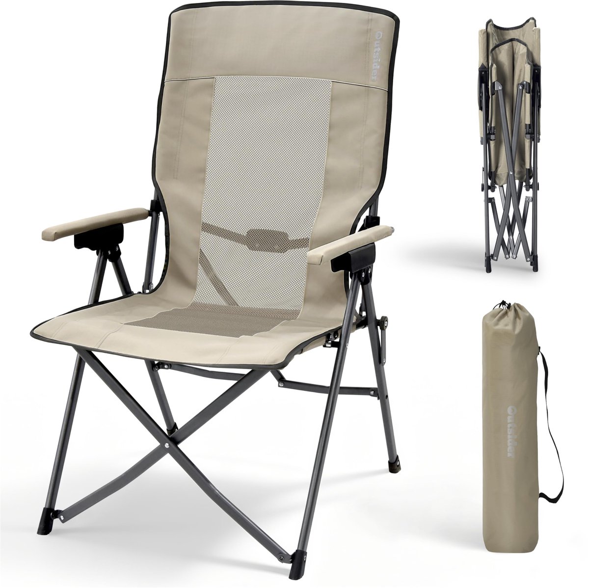 SnelShoppen - OPVOUWBARE Campingstoel met 3 standen, Verstelbare Rugleuning, 150 kg Belastbaar, Inklapbare Klapstoel voor Camping, Vissen, Tuin, Balko