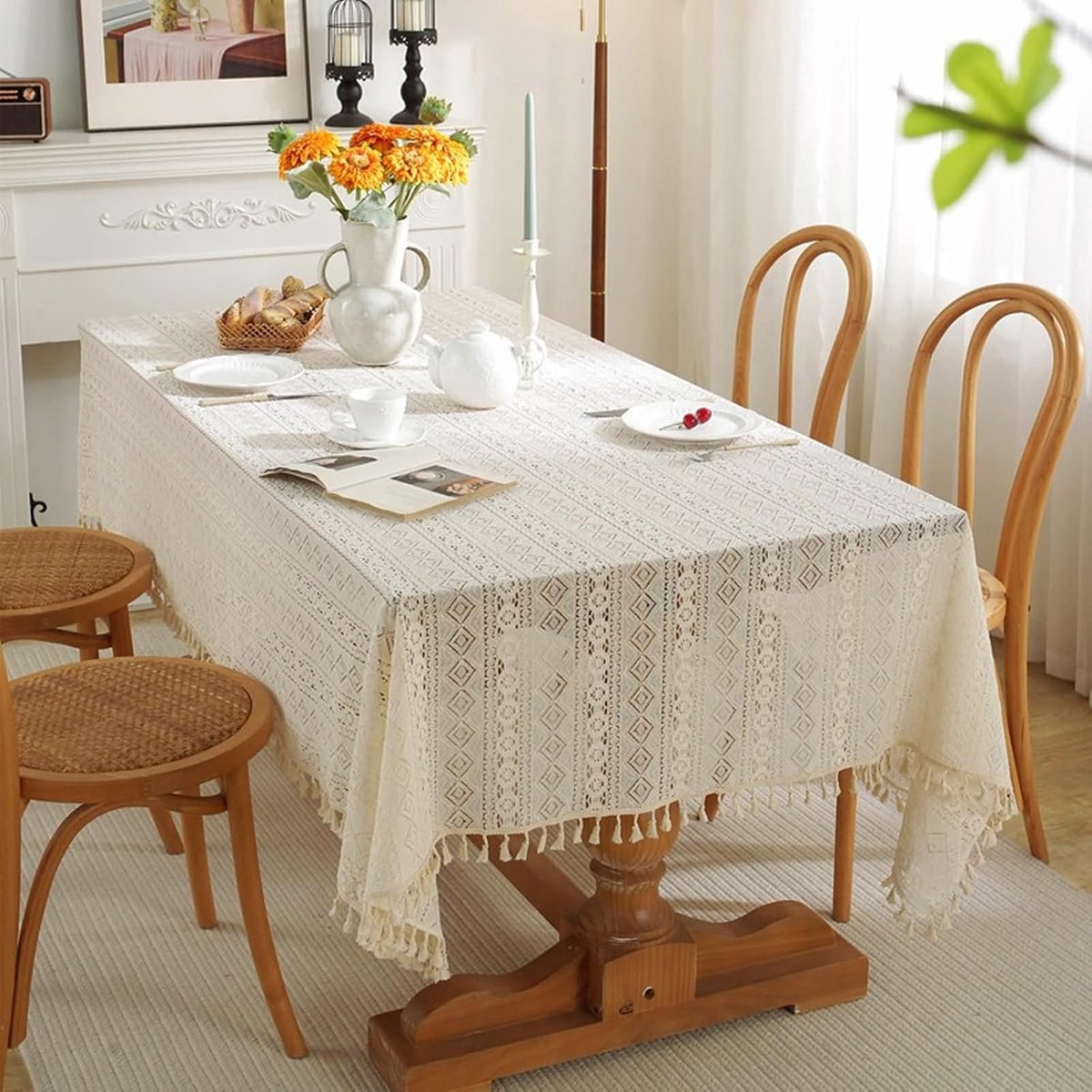 Tafelkleed Rechthoekig - Tafellaken Decoratief - Keuken Dineren - Luxe Zachte Textuur - 59 B x 86 L - Beige