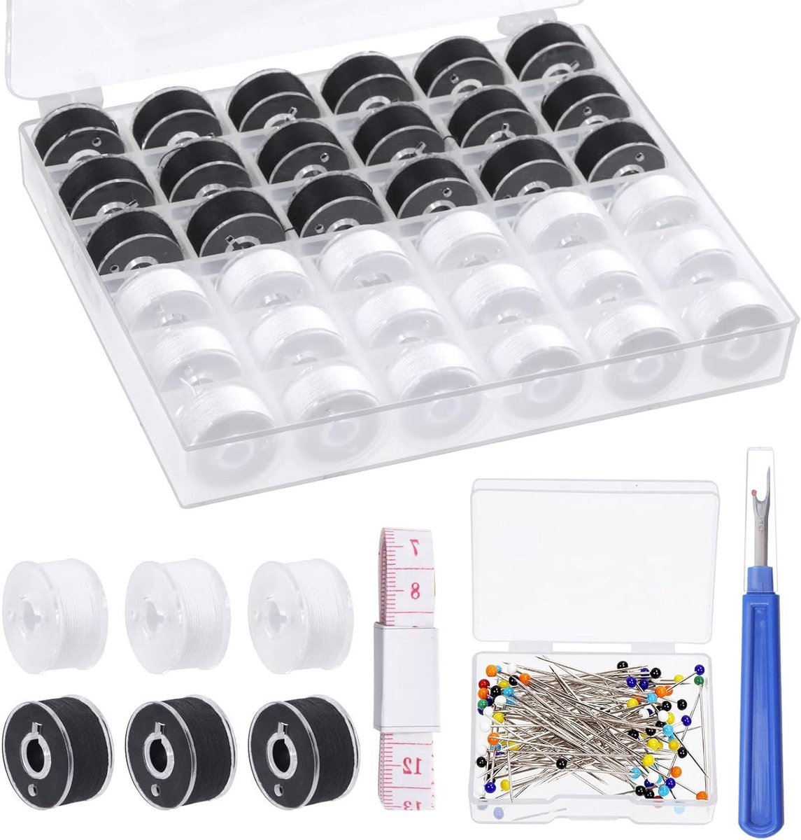 Naaigaren Set - Garen Klodden - Doe-het-zelf Naaien - Inclusief Hulpmiddelen - 138 stuks - Wit Zwart