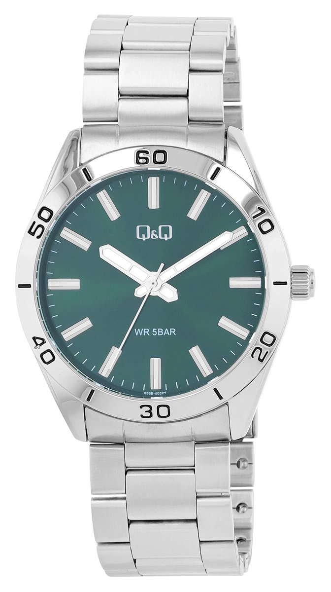 Q&Q Herenhorloge roestvrij staal zilverkleurig, 5 ATM