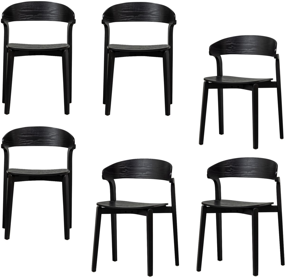 WOOOD Cras Eetkamerstoelen - Essenhout - Zwart - Set van 6
