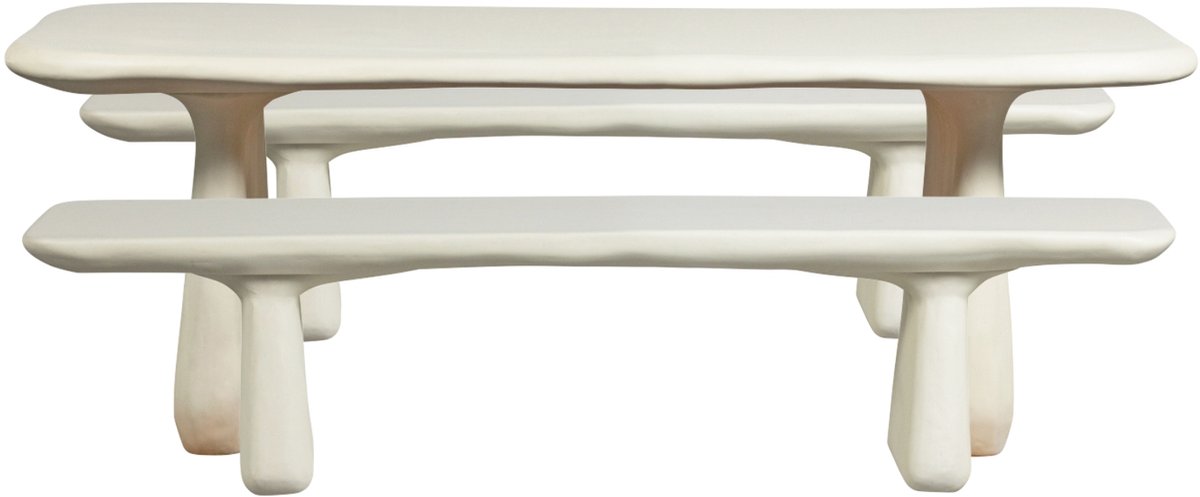 WOOOD Loggia Tuintafel Met Tuinbanken - Polymeer - Naturel