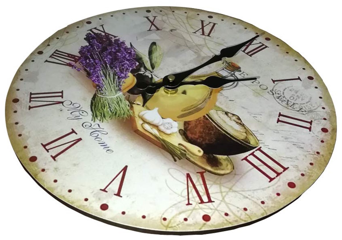 SnelShoppen - YOAI Wandklok Keukenklok Vintage Shabby Chic Antiek Nostalgie Rustiek Kwartsklok MDF Stil Uurwerk 12 inch / 30 cm Ø Kleurrijk voor Keuke