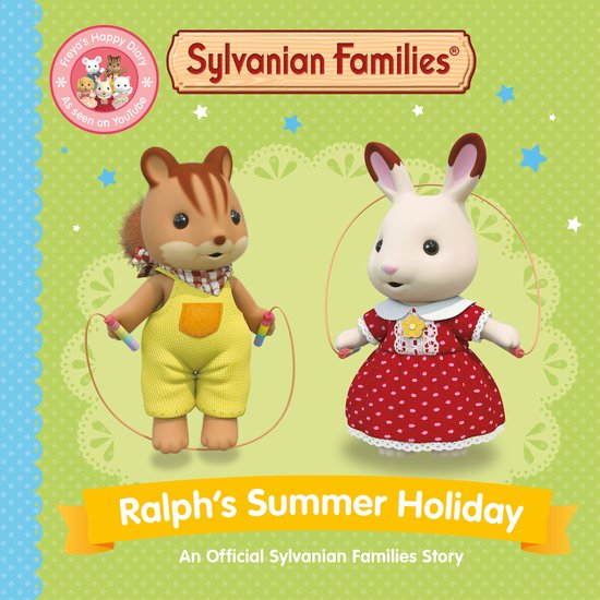 Écureuil et lapin Sylvanian Families avec corde à sauter. L'écureuil porte une salopette jaune, le lapin une robe rouge.