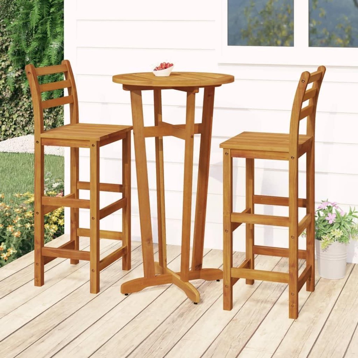 Tuinbarset - Buitenmeubilair - Buiten Eten - Massief Acaciahout - 5-delig - Bruin