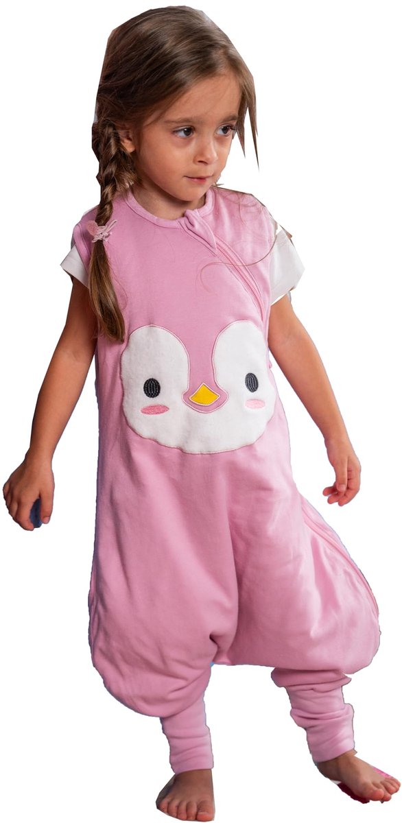 SnelShoppen - BabyBliss BlissJump Babyslaapzak met Voetjes 2.5 TOG – Biologisch Katoen – 6 Maanden - 5 Jaar – Schattig Roze Pinguïn Design voor Comfor
