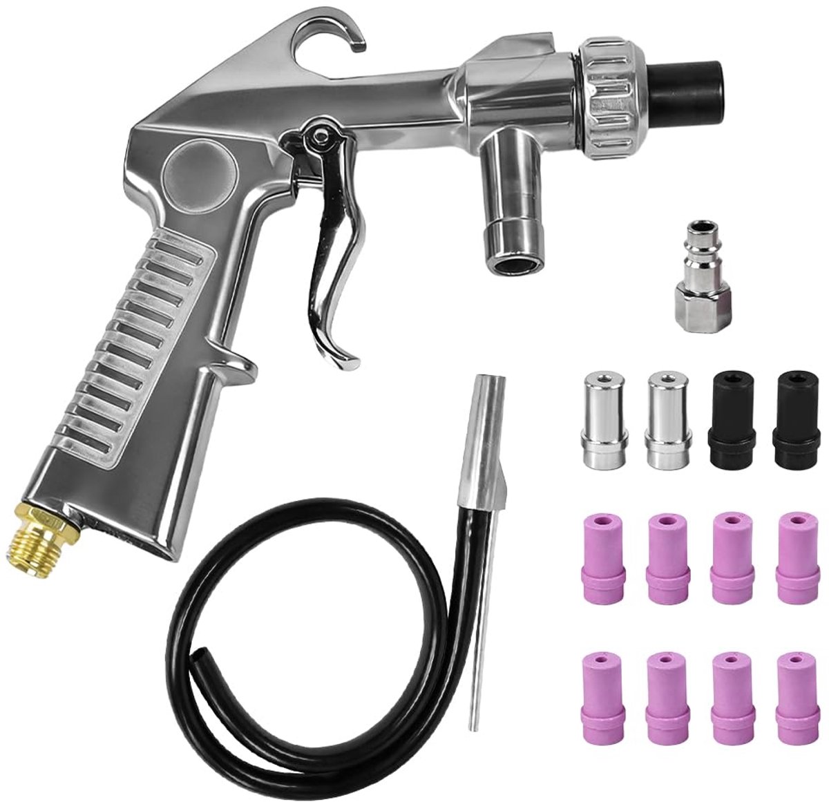 SnelShoppen - Zandstraalpistool Set Perslucht, Zandstraler met Lang Zandstraalmondstuk en Metalen Sproeiers 5 mm/6 mm Kaliber, Ideaal voor Klussen en